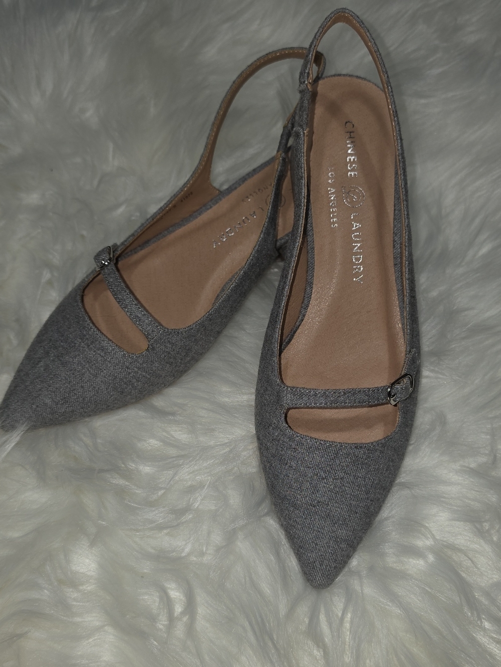 Chinese Laundry Gray Pointed Mary-Jane Slingback Flats